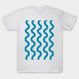 Blue vertical wavy curly lines pattern T-Shirt